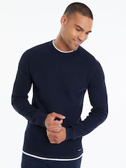 Threadbare Navy Crew Neck Jumper With Mock T-Shirt - Image 1 of 4