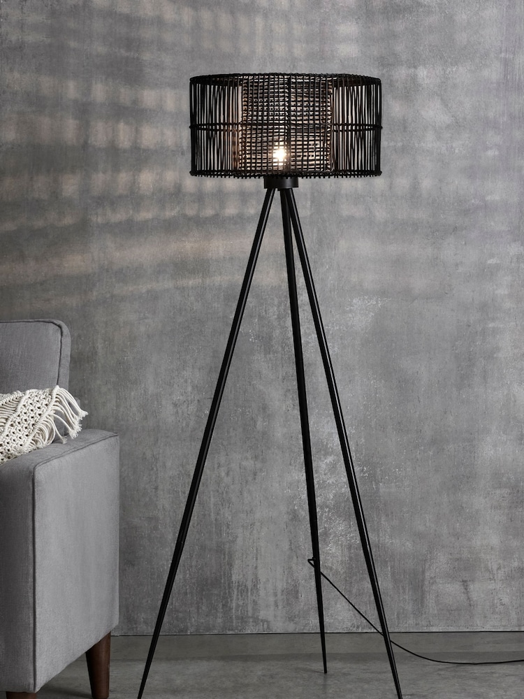 Black Kai Rattan Tripod Floor Lamp - Image 1 of 6