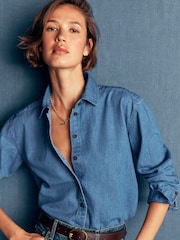 Boden Blue Sienna Crop Relax Denim Shirt - Image 1 of 4