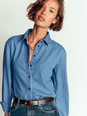 Boden Blue Sienna Crop Relax Denim Shirt - Image 3 of 4