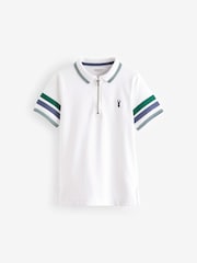 White/Green 100% Cotton Quarter Zip Colourblock Short Sleeve Polo Shirt (3-16yrs) - Image 1 of 3