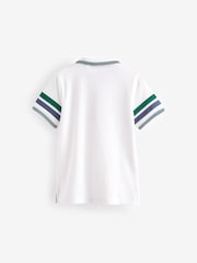 White/Green 100% Cotton Quarter Zip Colourblock Short Sleeve Polo Shirt (3-16yrs) - Image 2 of 3