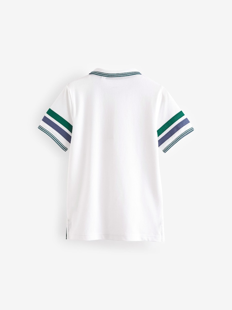 White/Green 100% Cotton Quarter Zip Colourblock Short Sleeve Polo Shirt (3-16yrs) - Image 2 of 3