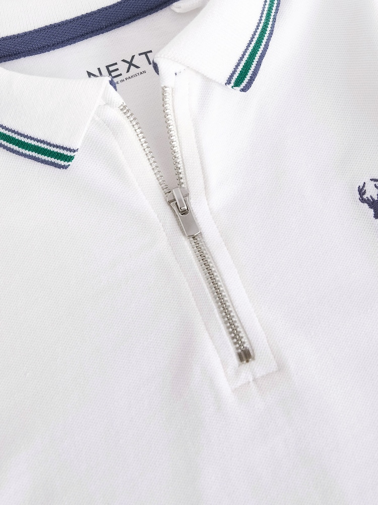 White/Green 100% Cotton Quarter Zip Colourblock Short Sleeve Polo Shirt (3-16yrs) - Image 3 of 3