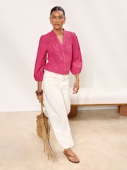 Lipsy Pink 3/4 Sleeve Embroidered Grandad Blouse - Image 3 of 4
