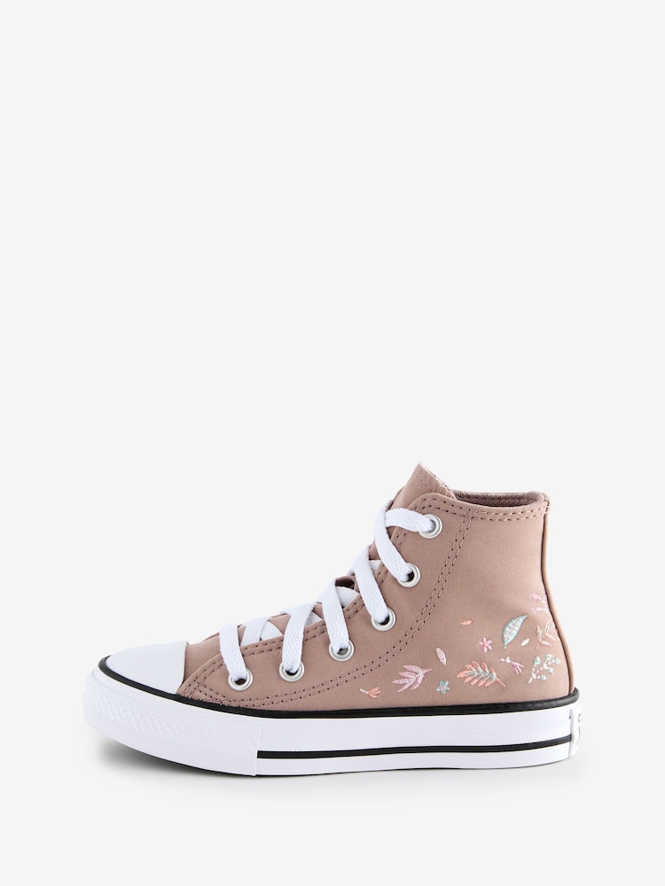 Converse Brown Chuck Taylor Floral Embroidered Junior Trainers - Image 2 of 9