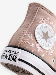 Converse Brown Chuck Taylor Floral Embroidered Junior Trainers - Image 7 of 9