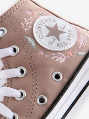 Converse Brown Chuck Taylor Floral Embroidered Junior Trainers - Image 8 of 9
