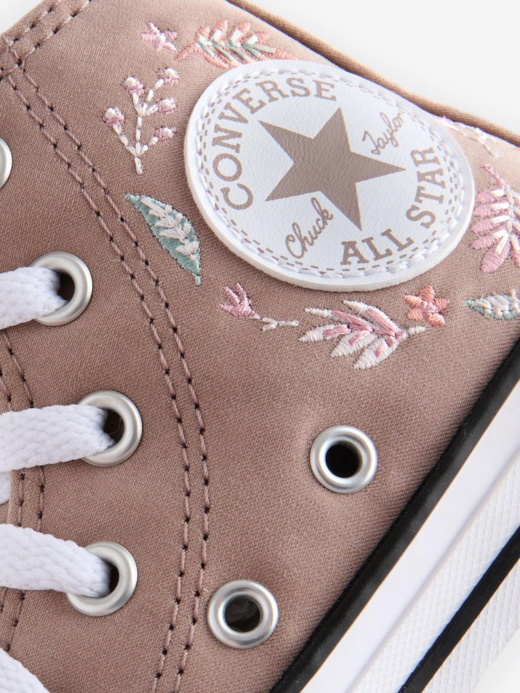 Converse Brown Chuck Taylor Floral Embroidered Junior Trainers - Image 9 of 9