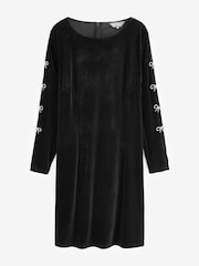 Sosandar Black Velvet Premium Bow Sleeve Shift Dress - Image 6 of 6