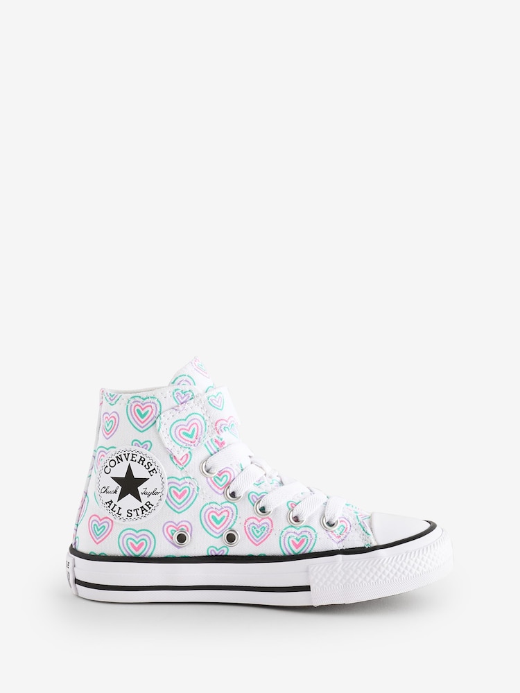 Converse Pink Junior Chuck Taylor Rainbow Heart 1V Trainers - Image 1 of 9