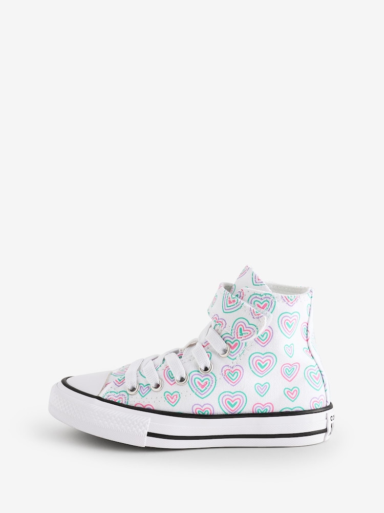 Converse Pink Junior Chuck Taylor Rainbow Heart 1V Trainers - Image 2 of 9