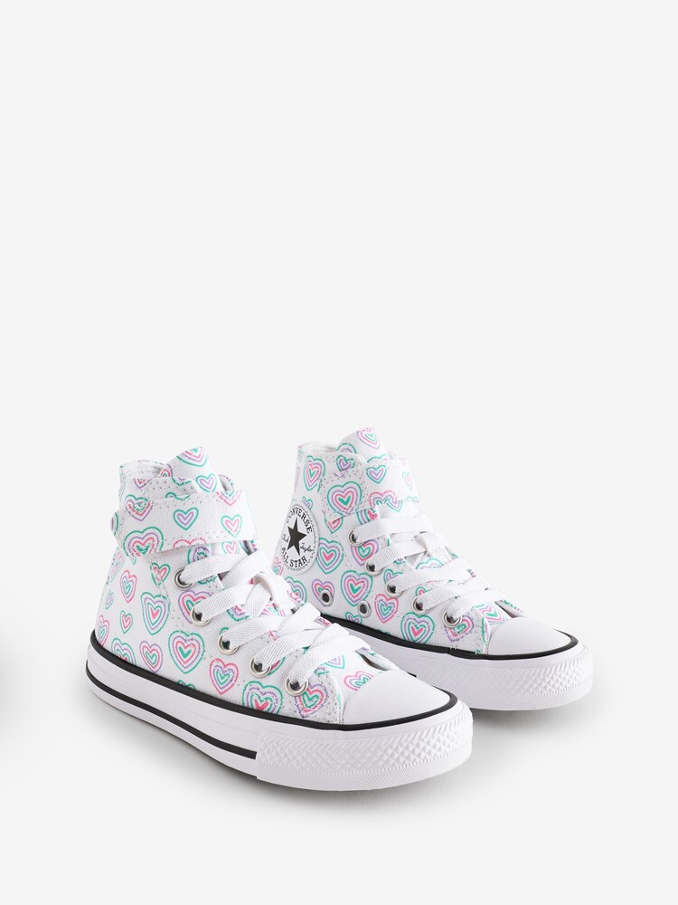 Converse Pink Junior Chuck Taylor Rainbow Heart 1V Trainers - Image 3 of 9