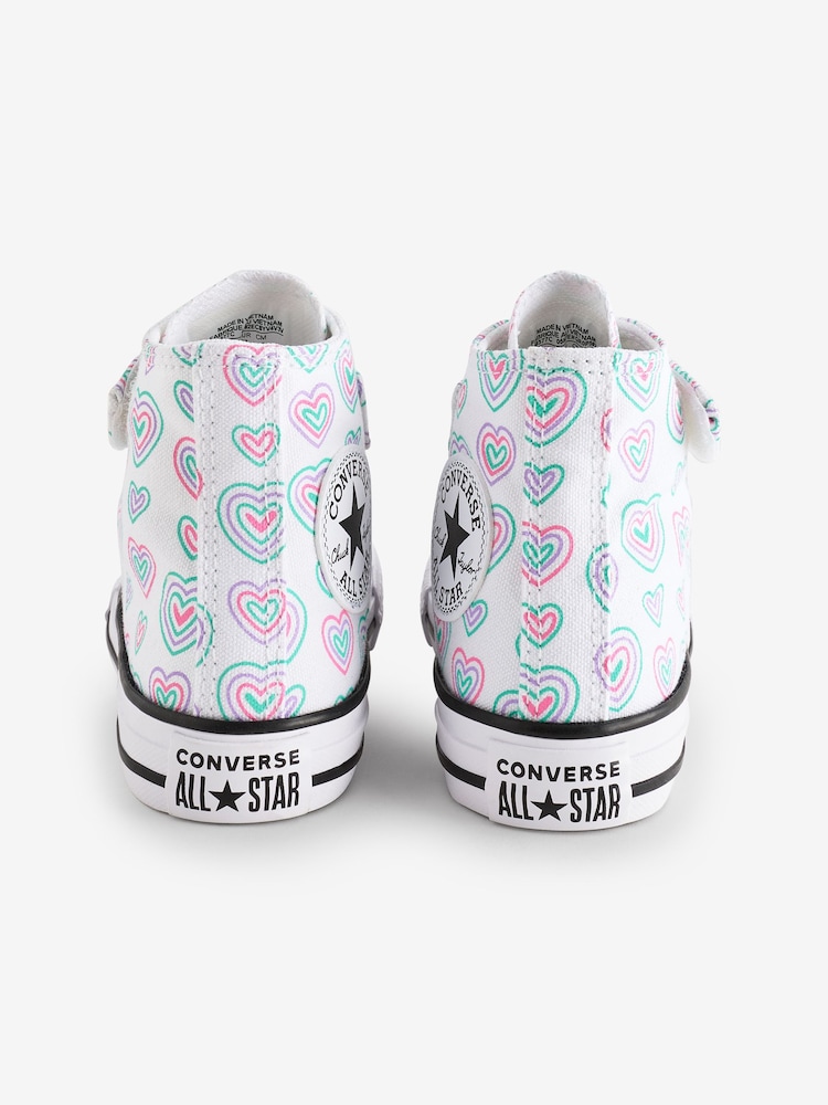 Converse Pink Junior Chuck Taylor Rainbow Heart 1V Trainers - Image 4 of 9