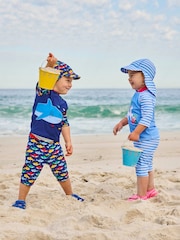 JoJo Maman Bébé Cornflower Kids' Stripe Flap Sun Protection Hat - Image 1 of 4