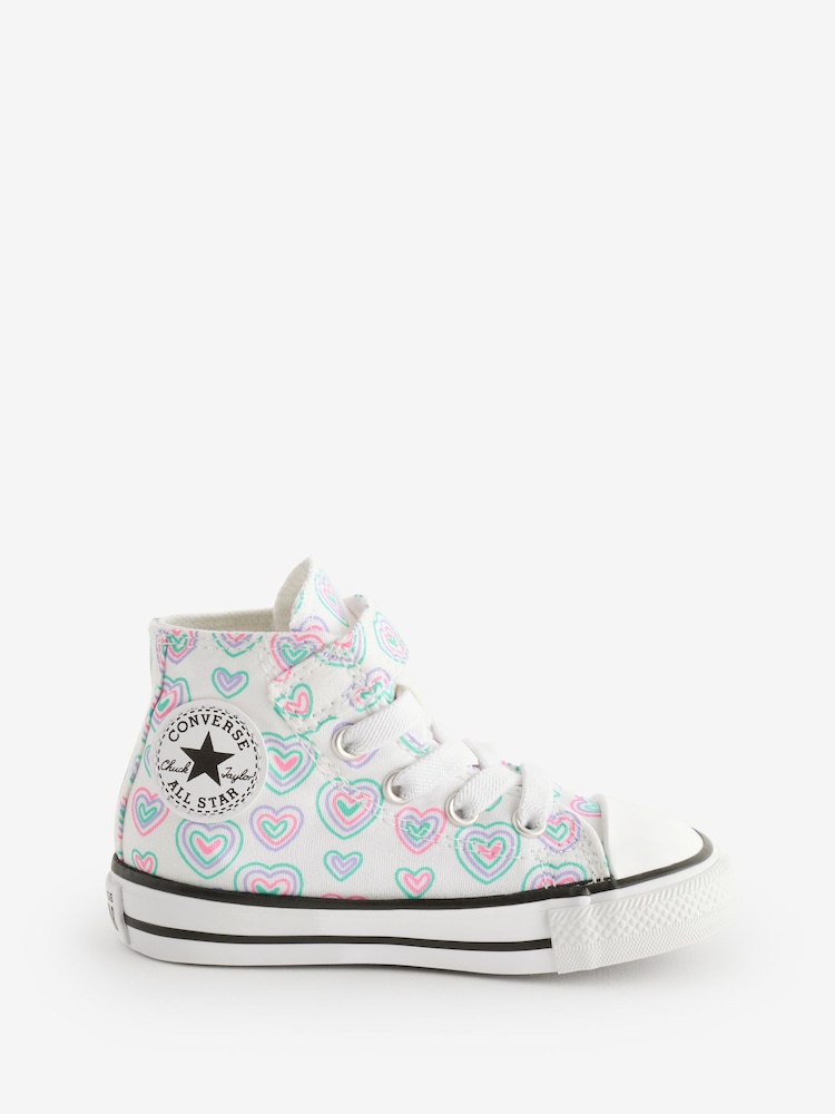 Converse Pink Chuck Taylor Rainbow Heart 1V Infant Trainers - Image 1 of 9 Converse Pink Chuck Taylor Rainbow Heart 1V Infant Trainers - Image 1 of 9