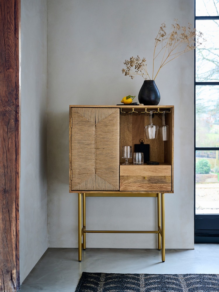 French Connection Mango Wood and Woven Cord Tatami Drinks Cabinet - Image 2 of 9