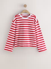 Red/White Stripe Oversized Boxy Fit Heavyweight Crew Neck T-Shirt - Image 1 of 3