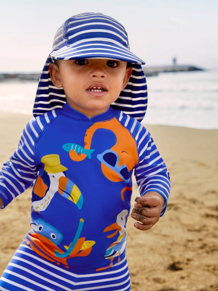 JoJo Maman Bébé Navy/White Stripe UPF 50 Sun Protection Hat - Image 2 of 4