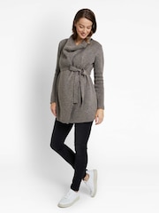 JoJo Maman Bébé Brown Rib Knit Drape Maternity & Nursing Cardigan - Image 1 of 3
