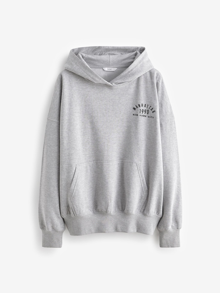 Grey Oversized Relaxed Fit Back Graphic Slogan Longline Hoodie - Image 2 of 5