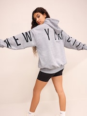 Grey Oversized Relaxed Fit Back Graphic Slogan Longline Hoodie - Image 3 of 5