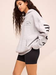 Grey Oversized Relaxed Fit Back Graphic Slogan Longline Hoodie - Image 4 of 5