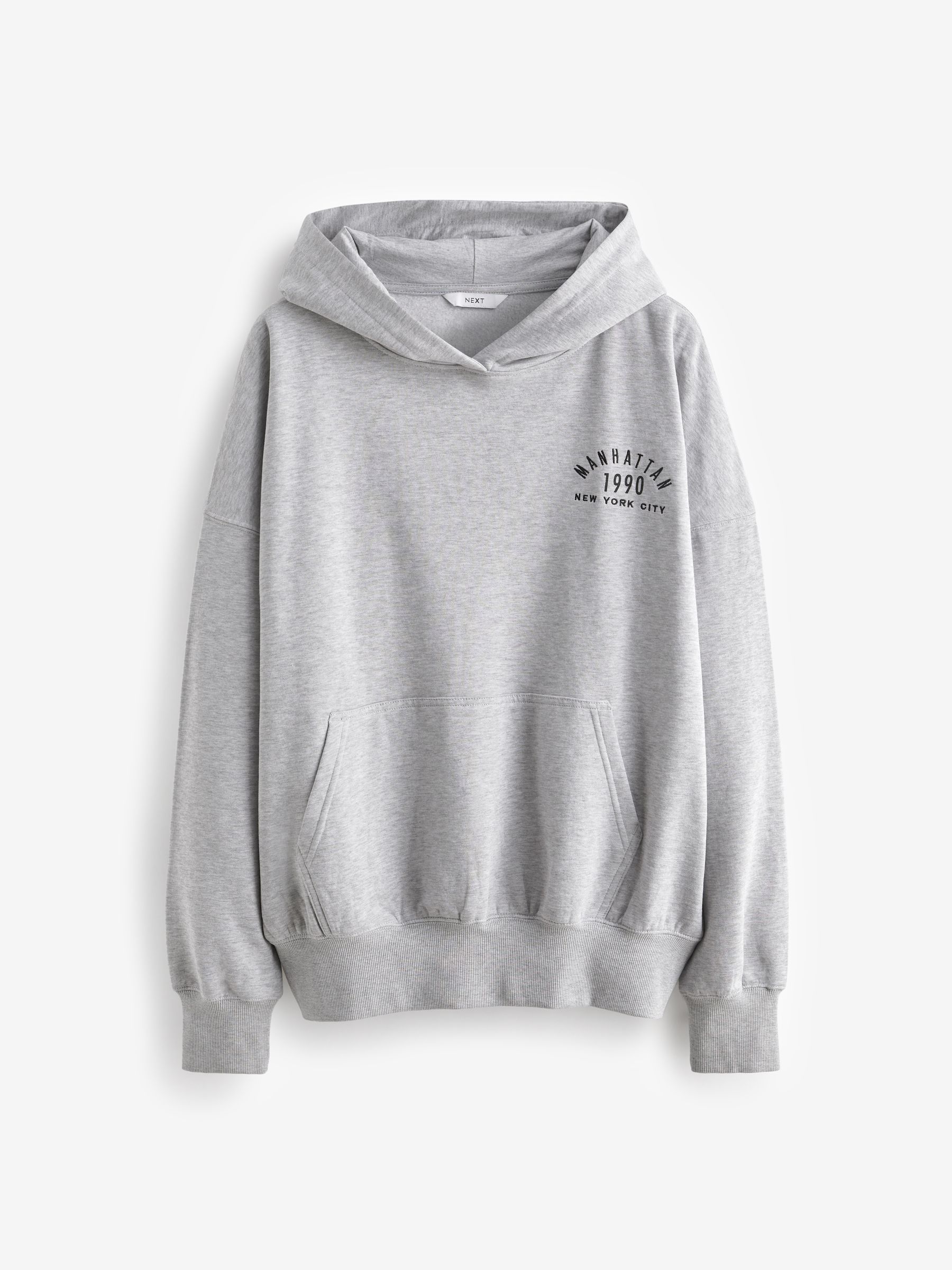 Buy Grey Oversized Relaxed Fit Back Graphic Slogan Longline Hoodie