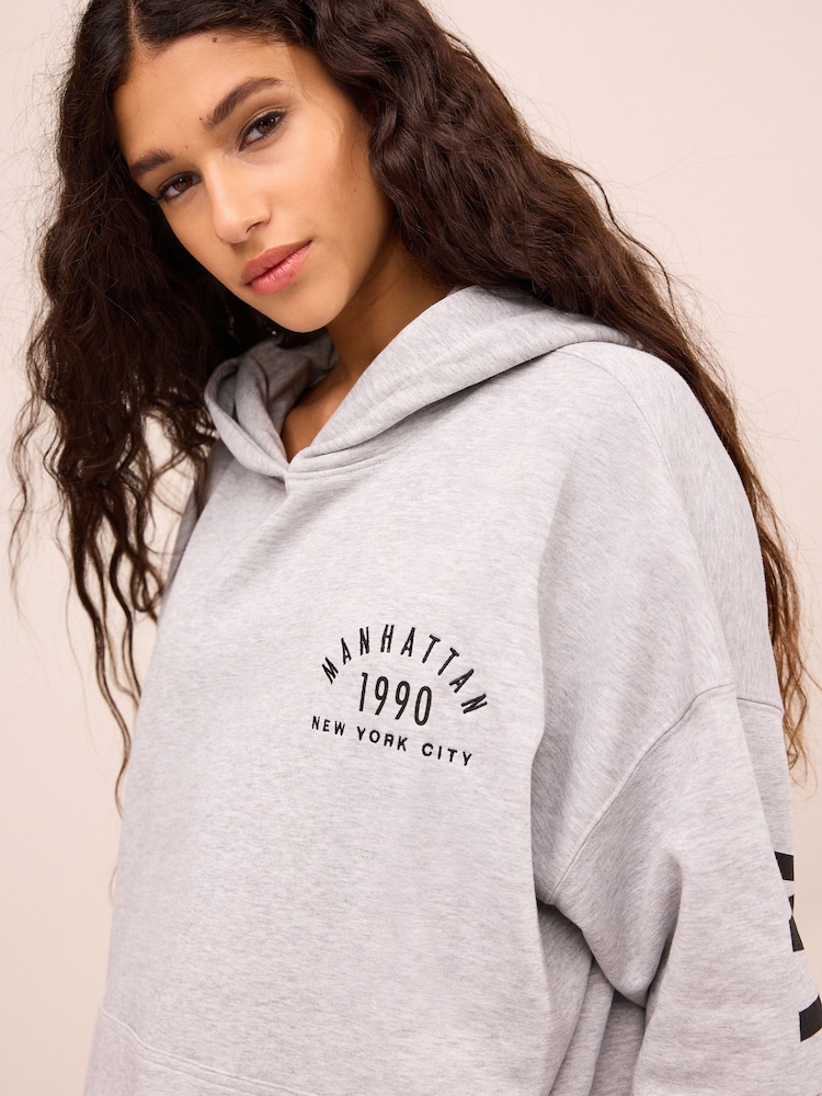 Grey Oversized Relaxed Fit Back Graphic Slogan Longline Hoodie - Image 5 of 5