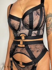 Pour Moi Black India Embroidery Suspender - Image 3 of 5