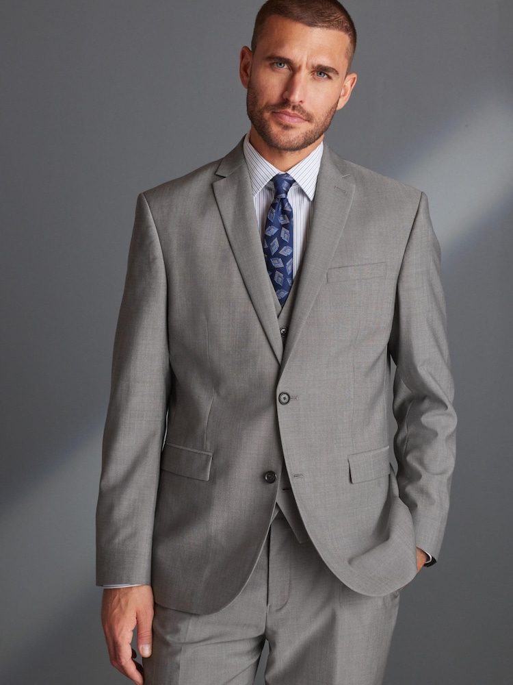 Light Grey Regular Fit Signature Tollegno Italian Wool Suit Jacket - Image 1 of 10