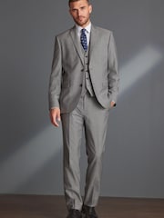 Light Grey Regular Fit Signature Tollegno Italian Wool Suit Jacket - Image 2 of 10