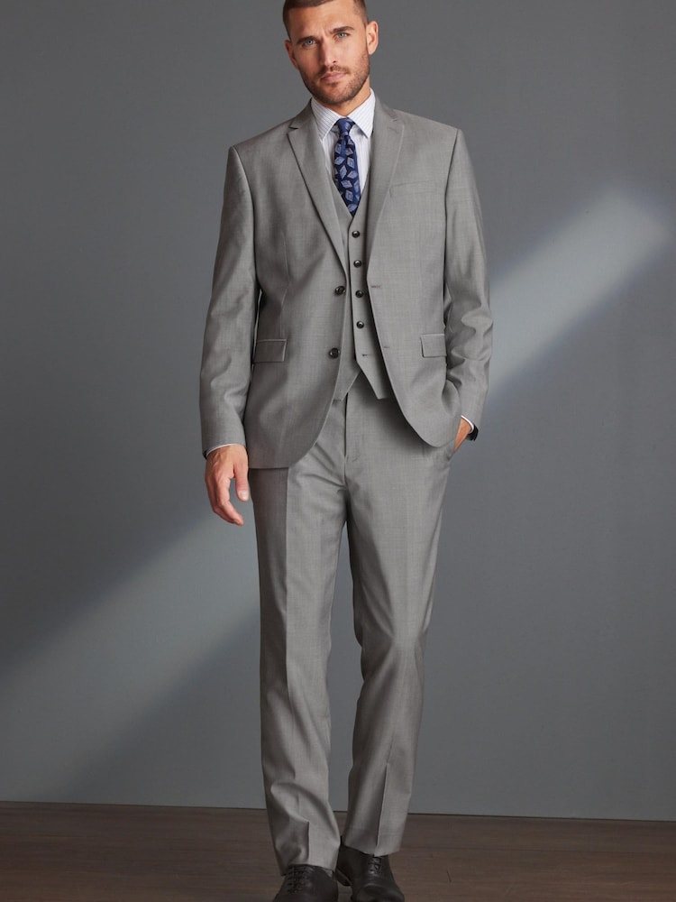 Light Grey Regular Fit Signature Tollegno Italian Wool Suit Jacket - Image 2 of 10