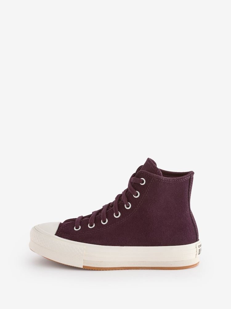 Converse Pink Burgundy Suede Lift Trainers - Image 2 of 11