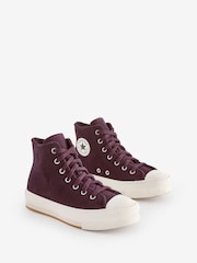 Converse Pink Burgundy Suede Lift Trainers - Image 3 of 11