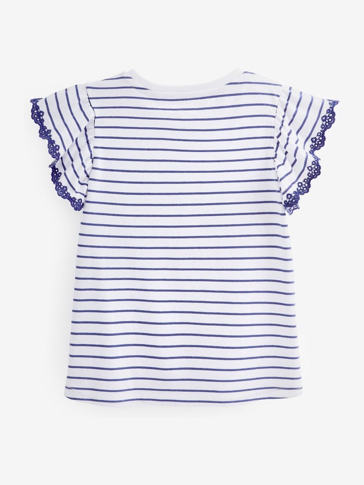 Navy Blue/White Broderie Frill Sleeve T-Shirt (3-16yrs) - Image 5 of 5 Navy Blue/White Broderie Frill Sleeve T-Shirt (3-16yrs) - Image 5 of 5