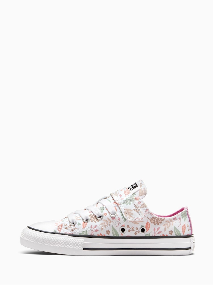 Converse Pink Junior Chuck Taylor Floral Print 1V Ox Trainers - Image 2 of 8 Converse Pink Junior Chuck Taylor Floral Print 1V Ox Trainers - Image 2 of 8