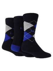 Pringle Blue Traditional Argyle 3 Pack Pattern Socks - Image 1 of 5