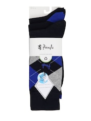 Pringle Blue Traditional Argyle 3 Pack Pattern Socks - Image 2 of 5