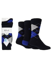 Pringle Blue Traditional Argyle 3 Pack Pattern Socks - Image 3 of 5