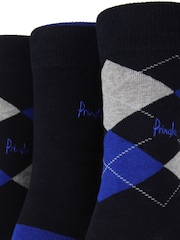 Pringle Blue Traditional Argyle 3 Pack Pattern Socks - Image 5 of 5