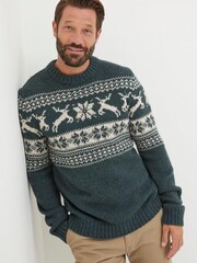 FatFace Green Mens Family Christmas Jumper - Image 1 of 6