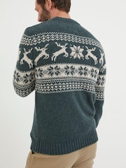 FatFace Green Mens Family Christmas Jumper - Image 3 of 6