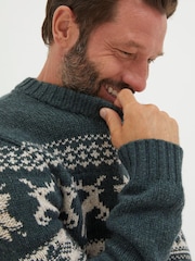 FatFace Green Mens Family Christmas Jumper - Image 5 of 6