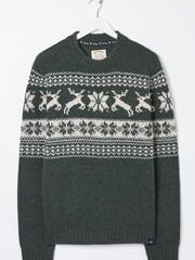 FatFace Green Mens Family Christmas Jumper - Image 6 of 6