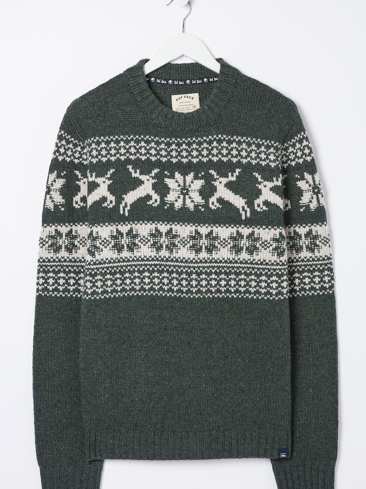 FatFace Green Mens Family Christmas Jumper - Image 6 of 6