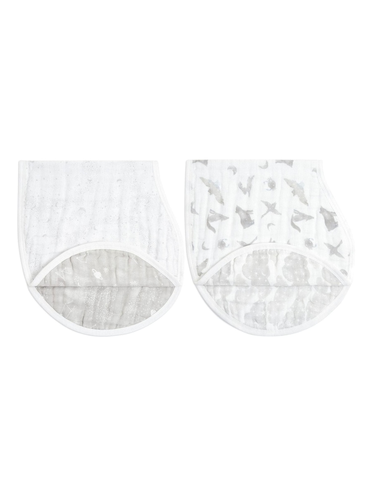 aden + anais White Organic Cotton Muslin Burpy Bibs 2 Pack - Image 1 of 3