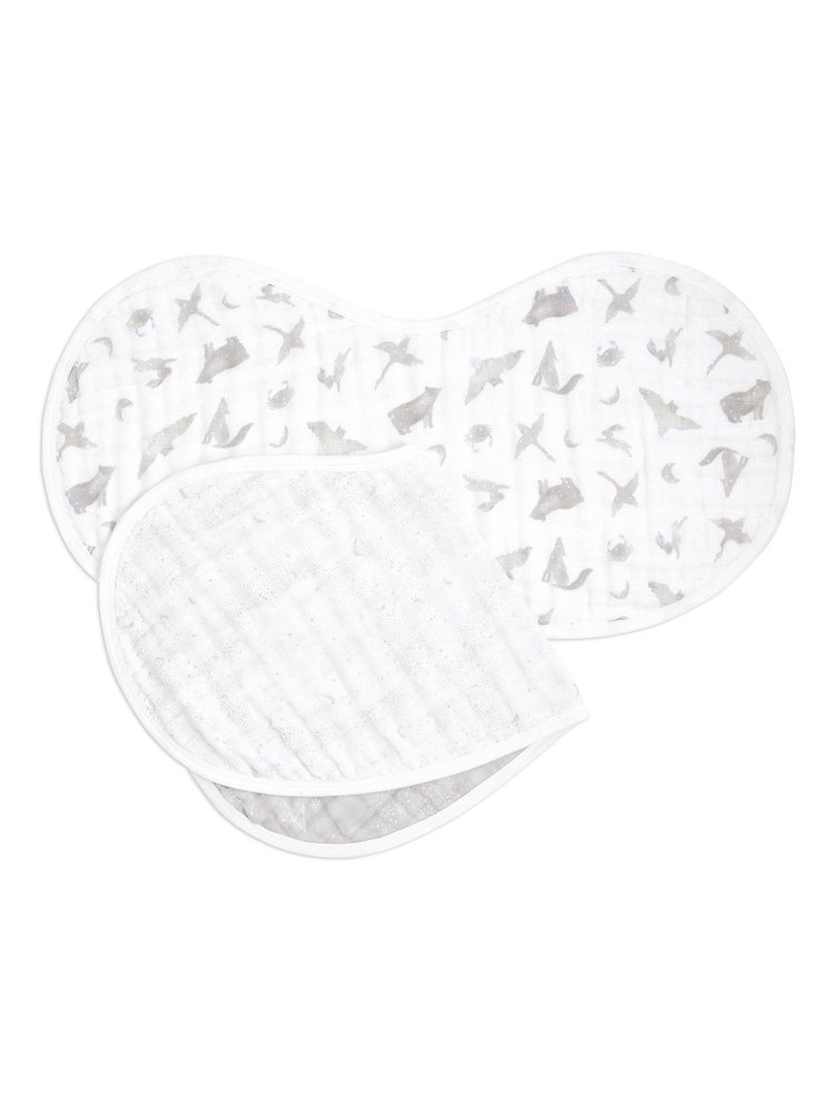 aden + anais White Organic Cotton Muslin Burpy Bibs 2 Pack - Image 2 of 3