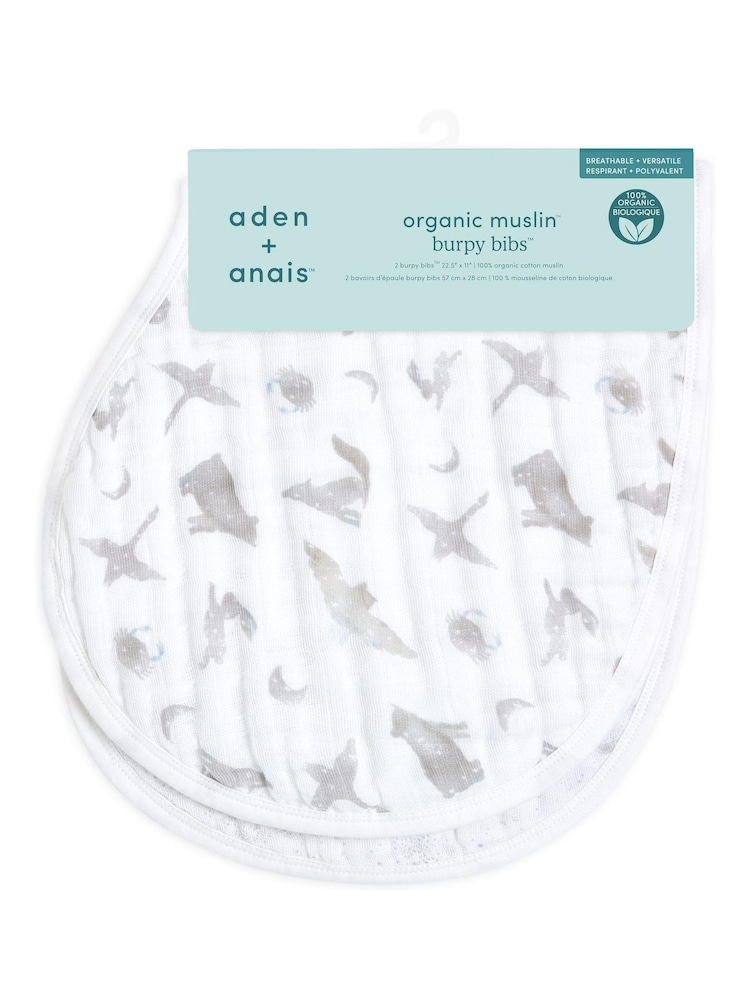 aden + anais White Organic Cotton Muslin Burpy Bibs 2 Pack - Image 3 of 3