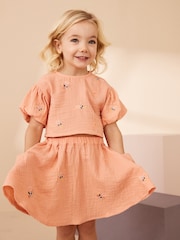 Peach Pink 100% Cotton Top & Skirt Set (3mths-7yrs) - Image 1 of 7